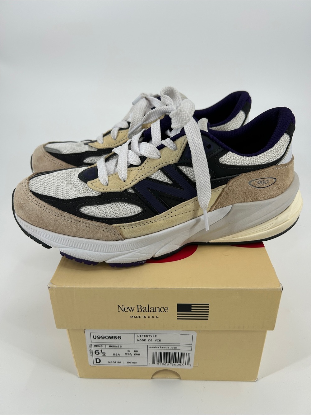 New Balance 990V6  Unisex Made In USA White black plum phantom Sneaker M6.5/W8